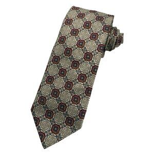 KOLTE Handsome Hexagons 100% Silk Necktie Red Silver Gold Luxury Italian Made